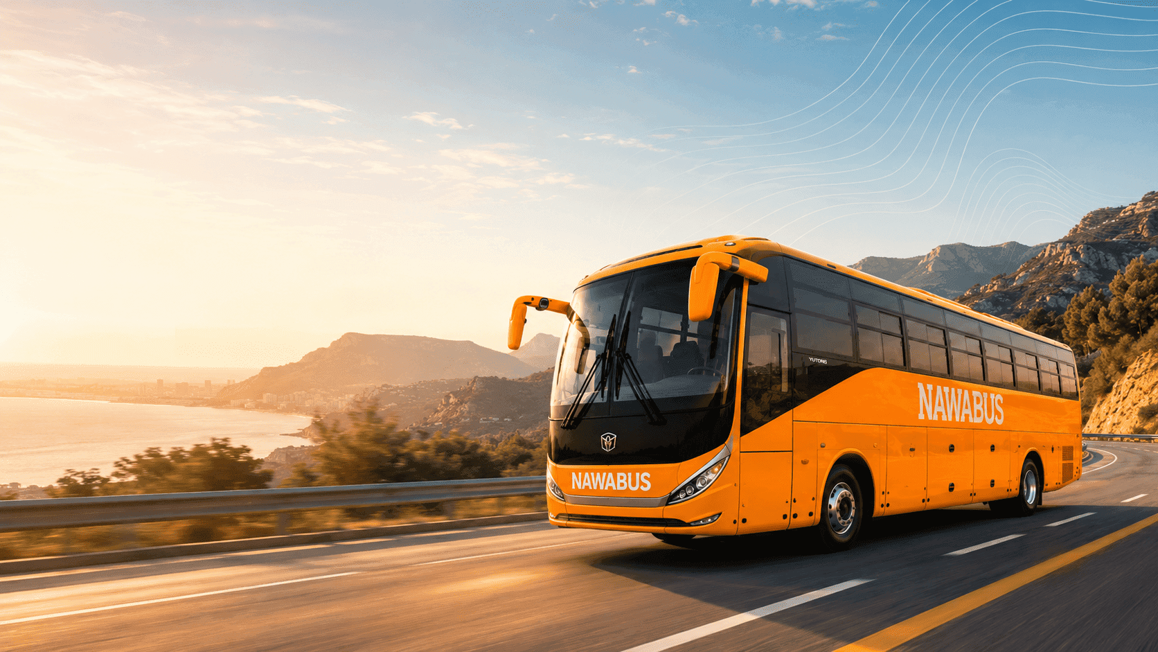 Autocarro NawaBus na estrada costeira de Angola