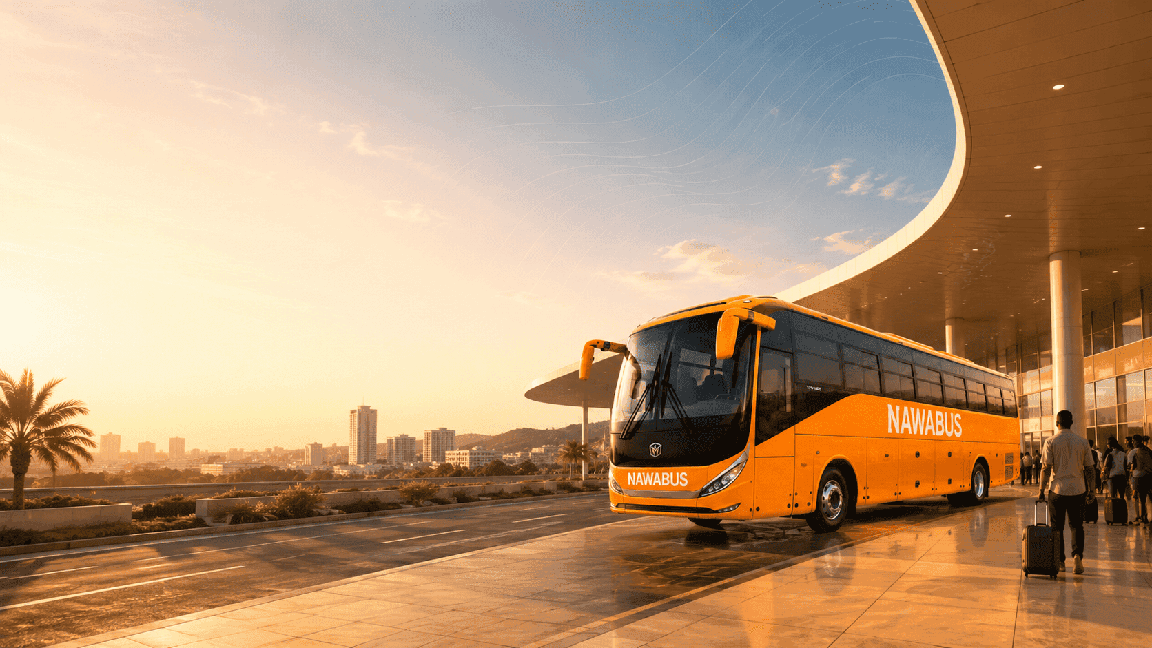 Autocarro NawaBus no terminal com passageiros